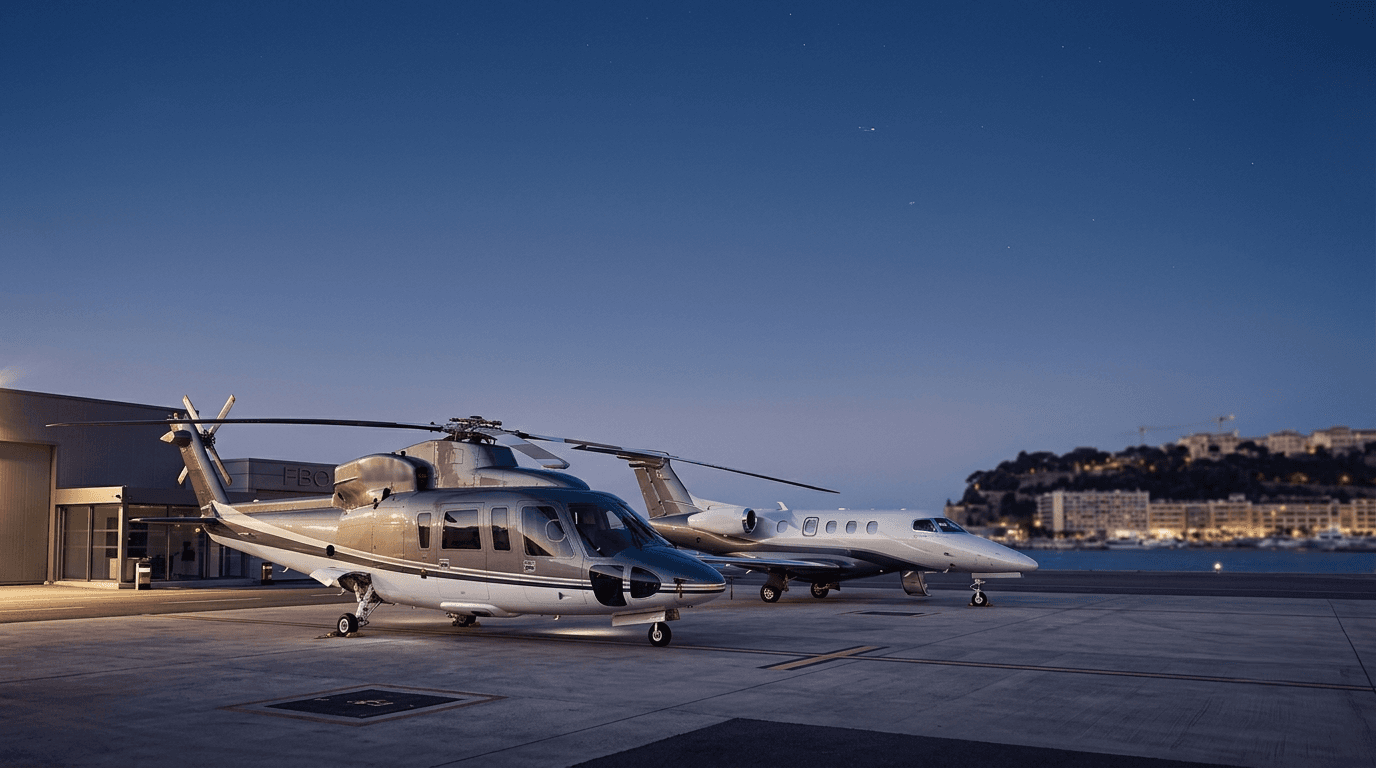 Private jet versus helicopter comparison for short European trips